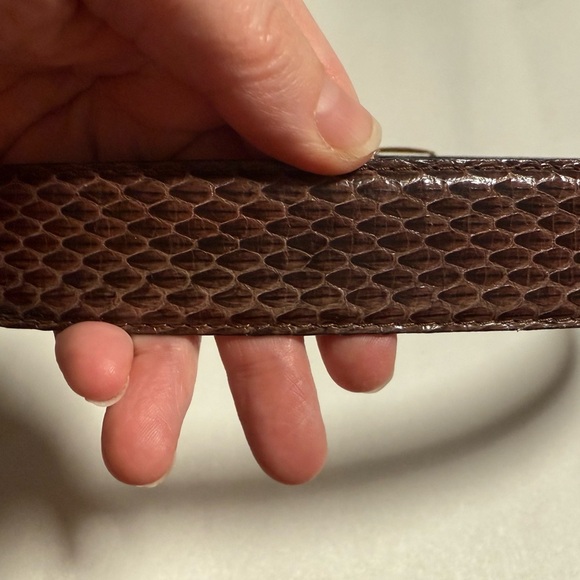 Vintage Brown Snakeskin Belt Size 32 Small Bronze Hardware Genuine Western - Picture 3 of 5